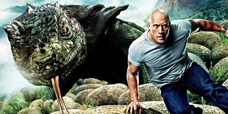 Dwayne Johnson encara um lagarto gigante em Viagem 2: A Ilha Misteriosa, da franquia Viagem