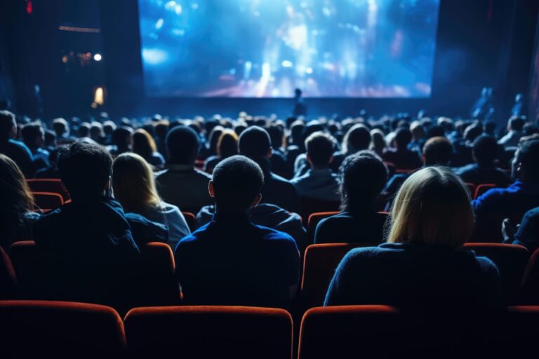 Público acompanha estreia de filme em sala de cinema lotada