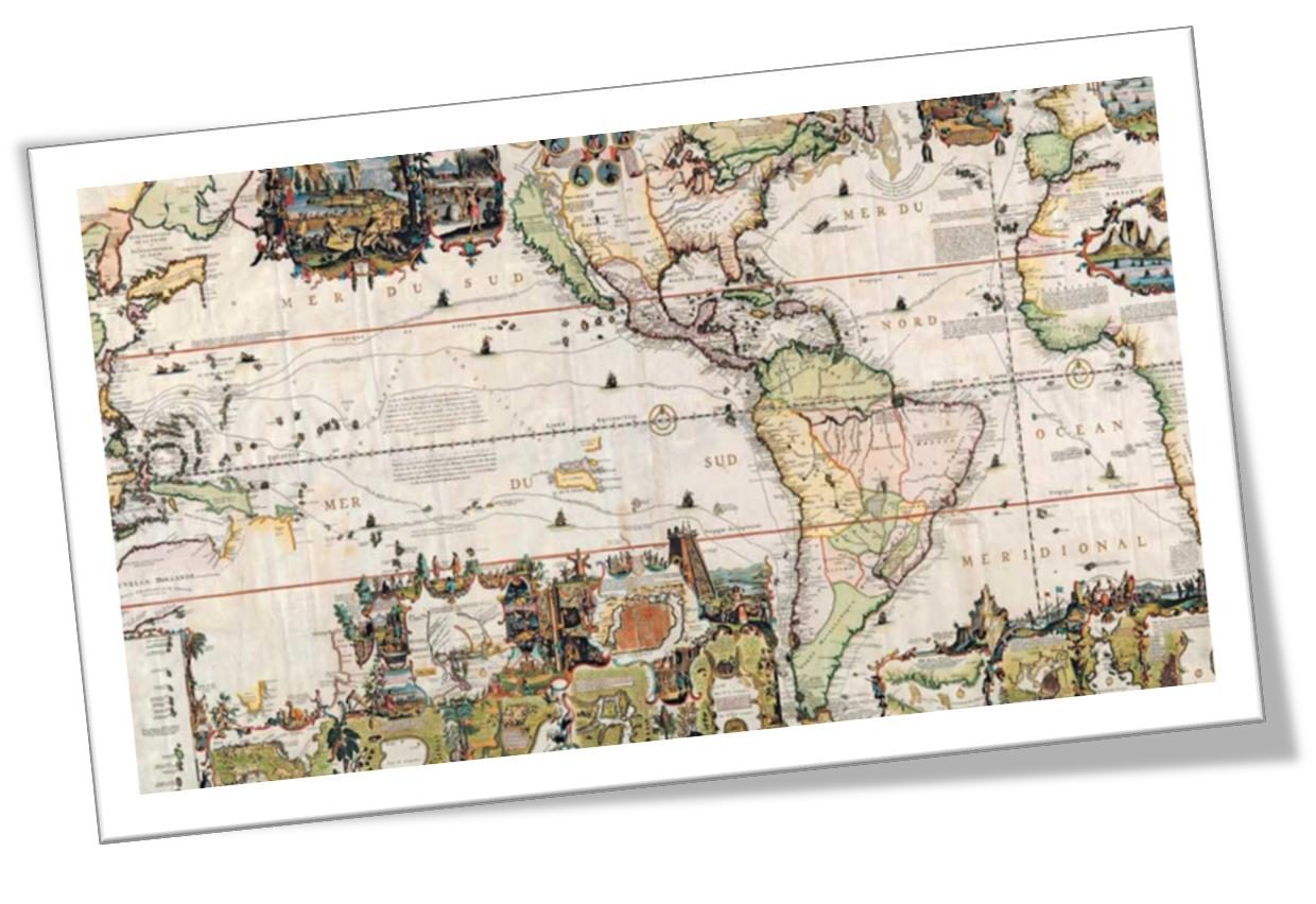 Mapa antigo das Américas, ilustração da coluna sobre cartografia dos gêneros na literatura contemporânea