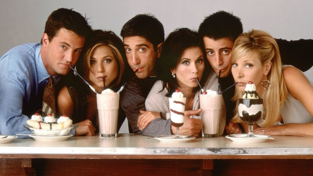 O elenco de Friends reunido em imagem de divulgação da série